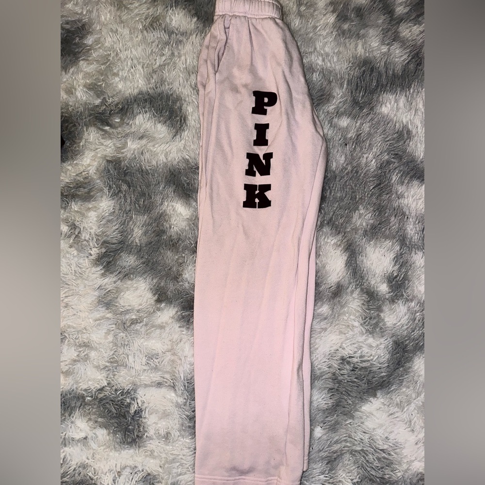 PINK Victoria's Secret Light Pink Sweatpants Maroon PINK Leg - EUC Size Small